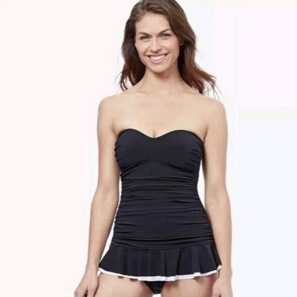 Profile by Gottex Standard BLACK Tutti Frutti Bandeau Swimdress Womens Sz US 14 - Picture 1 of 5